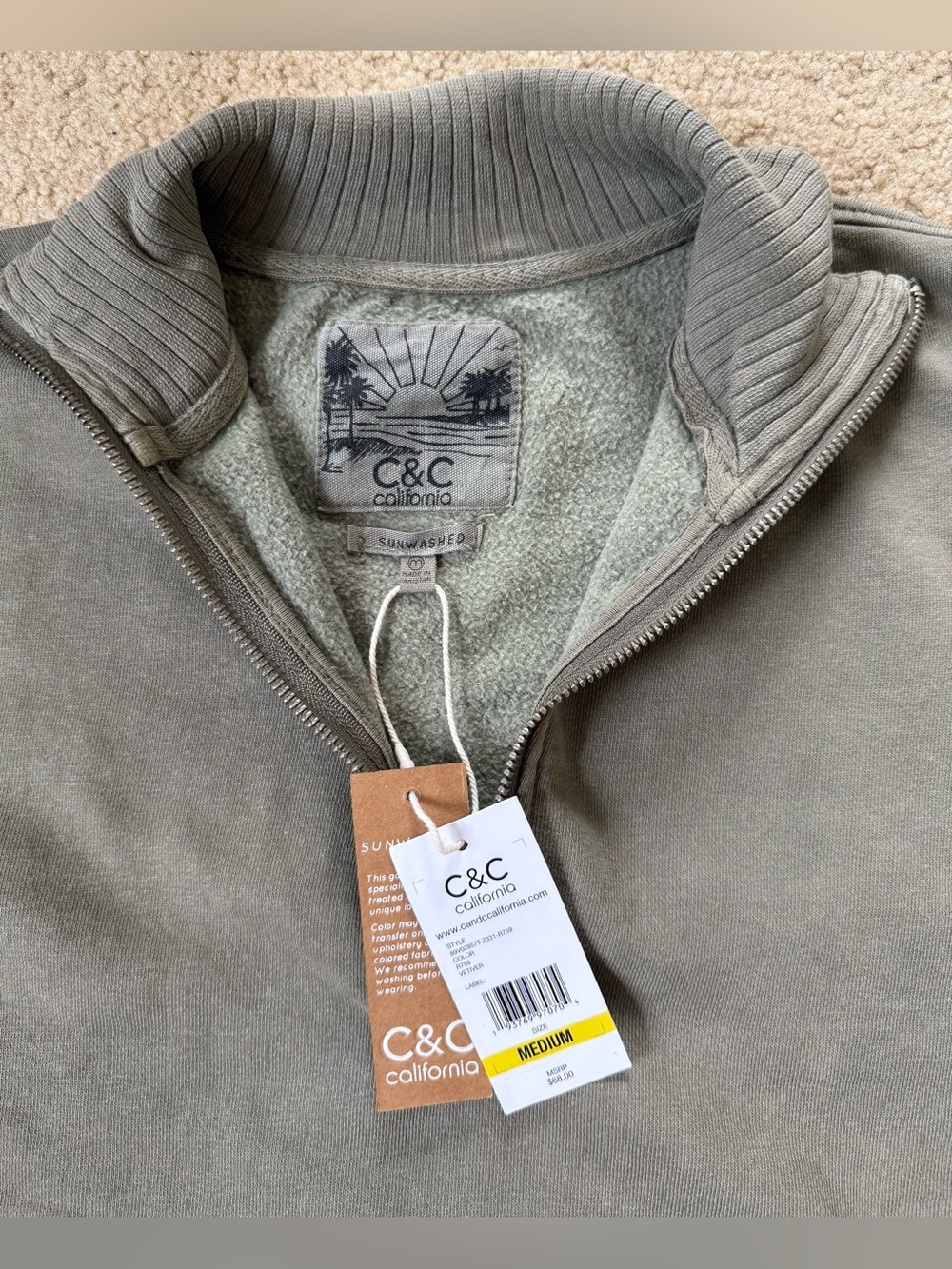 C & C California Sunwashed Fleece Quarter Zip Sweatshirt - Picture 4 of 5